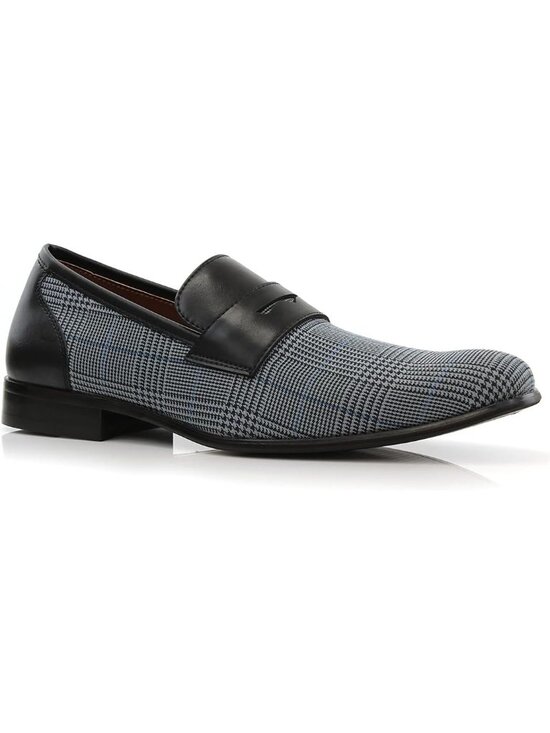 Men\'s Grey Plaid Synthetic Classic Penny Loafers & Slip-On Dress Shoes main image 6